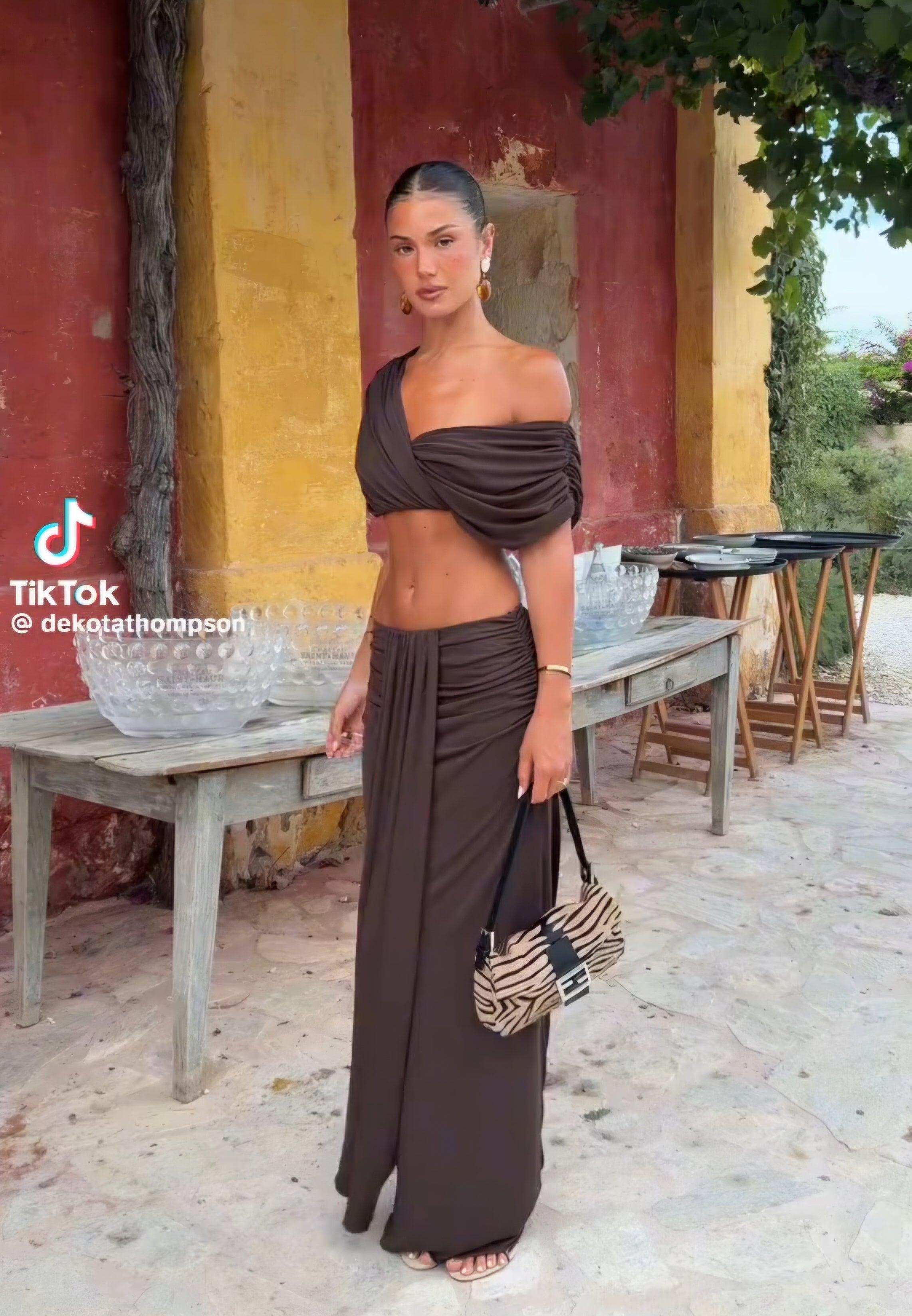 Hire BENNI Set Celia Maxi Skirt and Top in Chocolate Brown