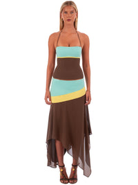 Hire I AM DELILAH. Iris SET Midi Skirt and Corset Top in Mocha Brown Blue