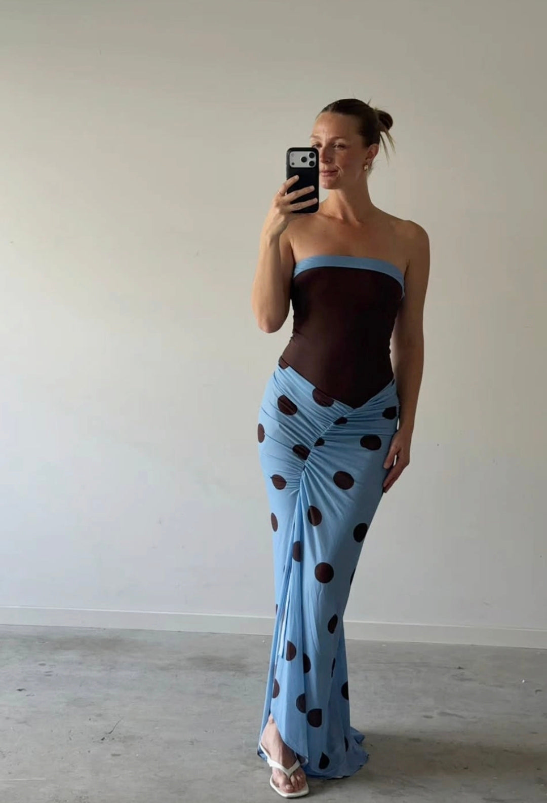 Hire BENNI Rumy Maxi Dress in Blue Choc Polka Dot