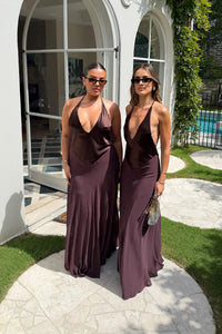 Hire SNEAKY LINK Jaz Hand V-Neck Maxi Dress in Chocolate Brown