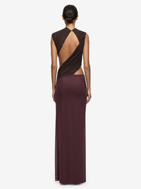 Hire BEC+BRIDGE Conni Asym Midi Dress in Aubergine/ Dark Chocolate Brown