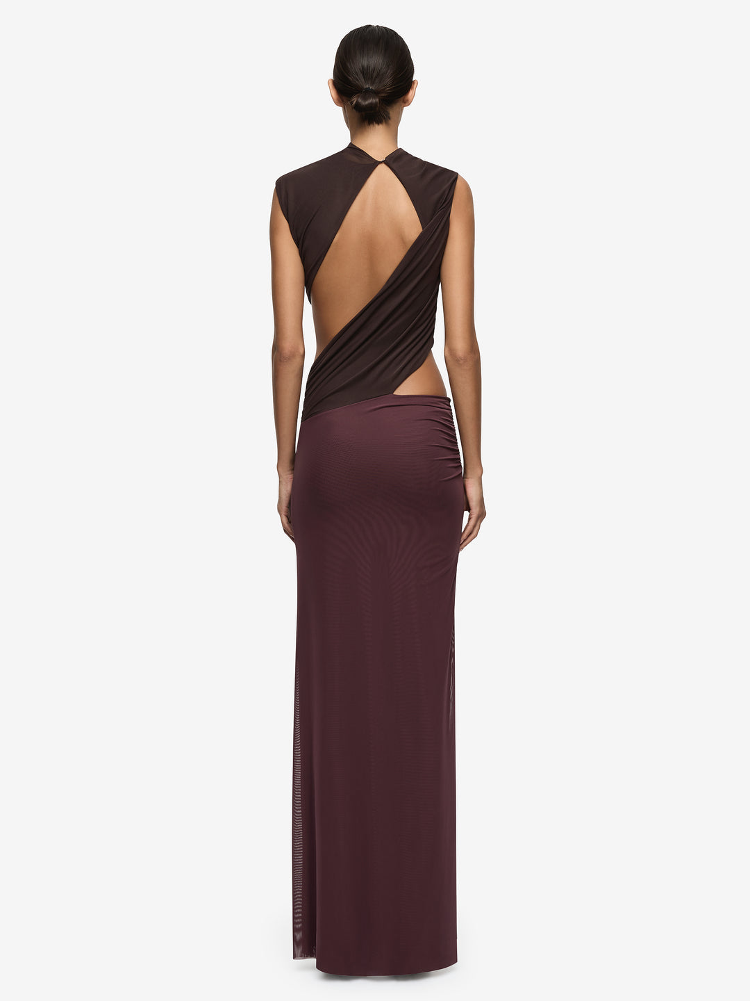 Hire BEC+BRIDGE Conni Asym Midi Dress in Aubergine/ Dark Chocolate Brown