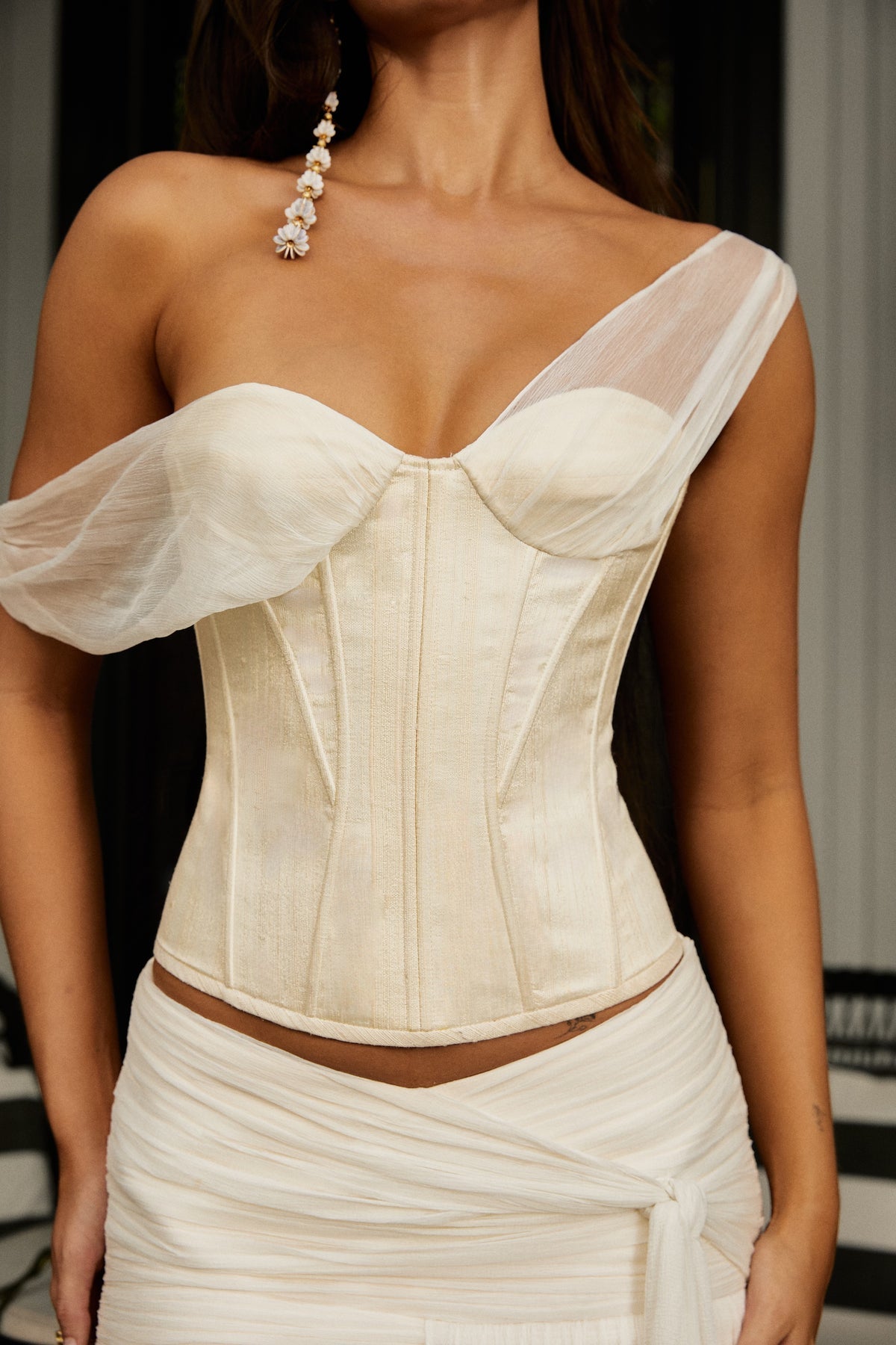 Hire SANEA Set Sita Maxi Skirt and Saneha Silk Corset Top in Ivory Ecru