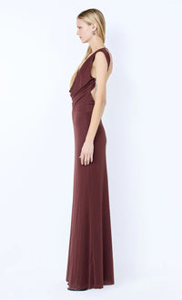 Hire BEC+BRIDGE Brigitte Cowl Neck Maxi Dress in Blackberry Brown
