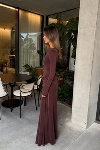 Hire SNEAKY LINK Ella Squire Long Sleeve Maxi Dress in Chocolate Brown