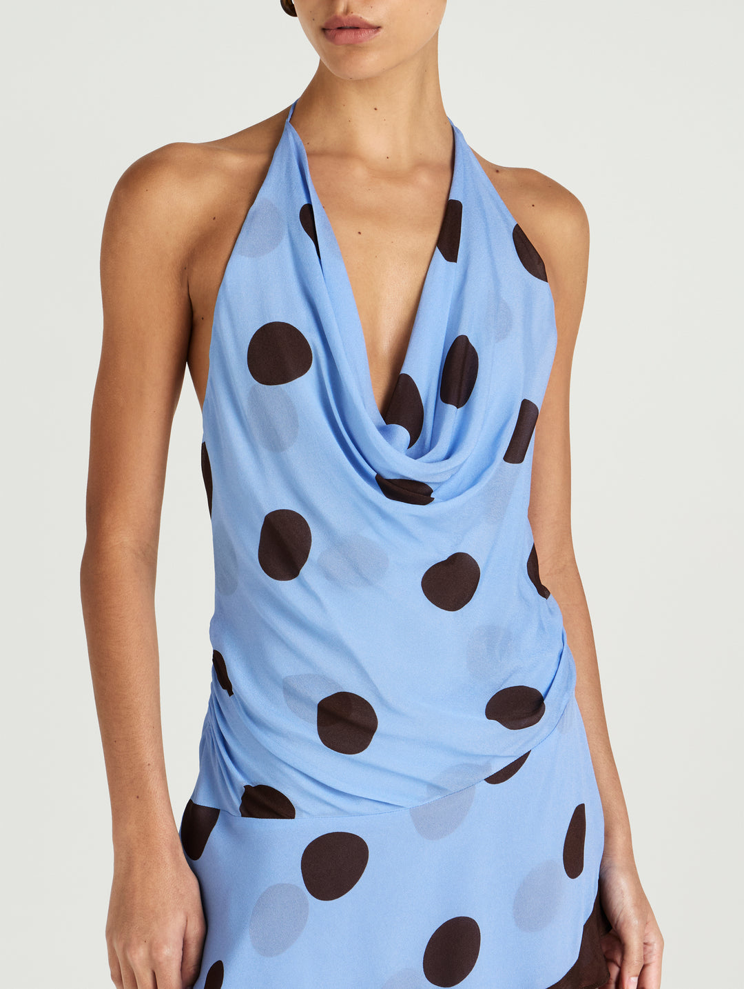 Hire BENNI Harlow Halter Mini Dress in Blue Choc Spot Polka Dot