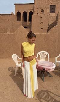 Hire BEC+BRIDGE Conni Asym Midi Dress in Citron / Buttercream Yellow Ivory