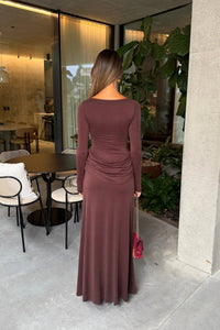 Hire SNEAKY LINK Ella Squire Long Sleeve Maxi Dress in Chocolate Brown