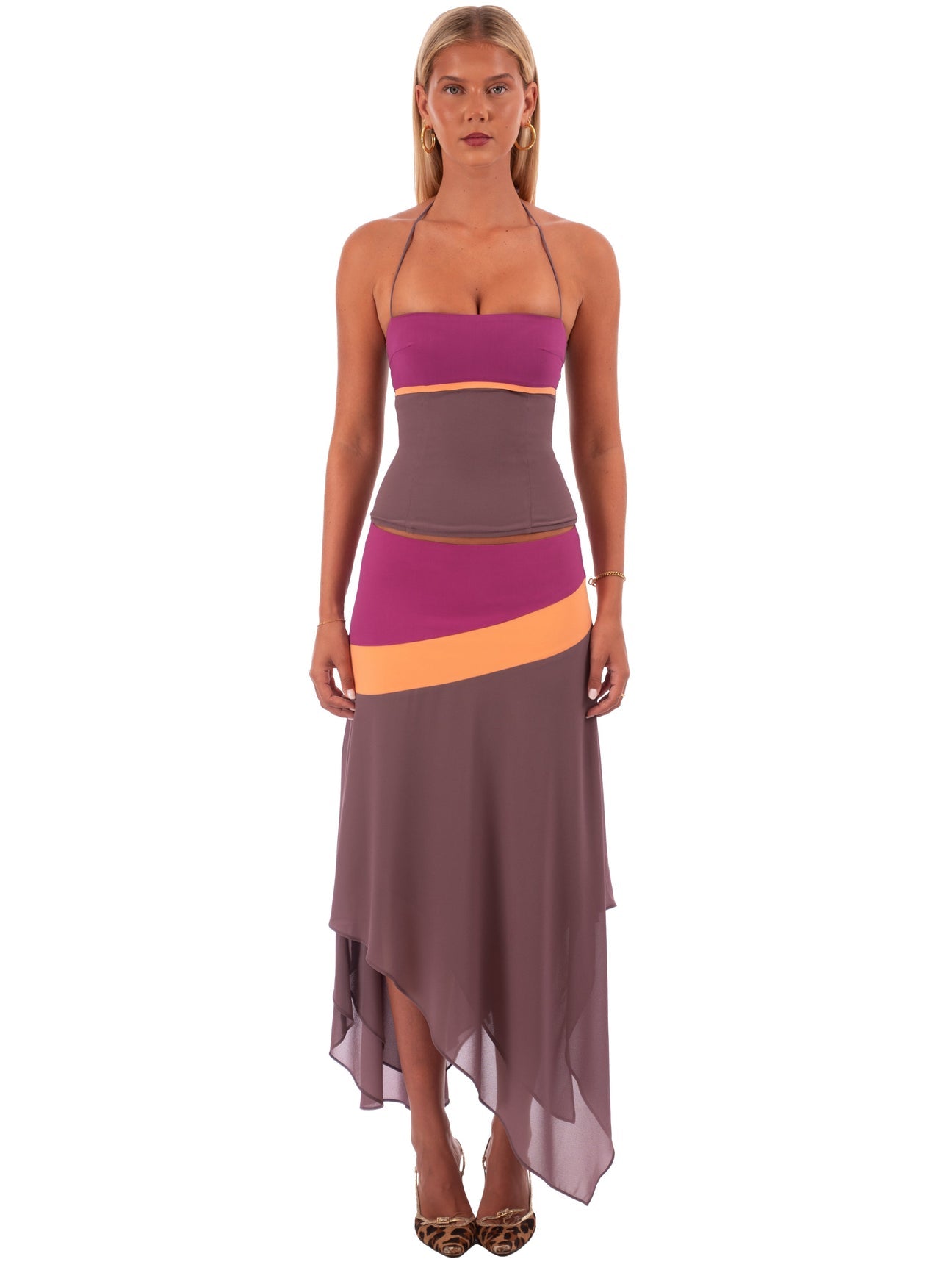 Hire I AM DELILAH. Iris SET Midi Skirt and Corset Top in Mauve Pink