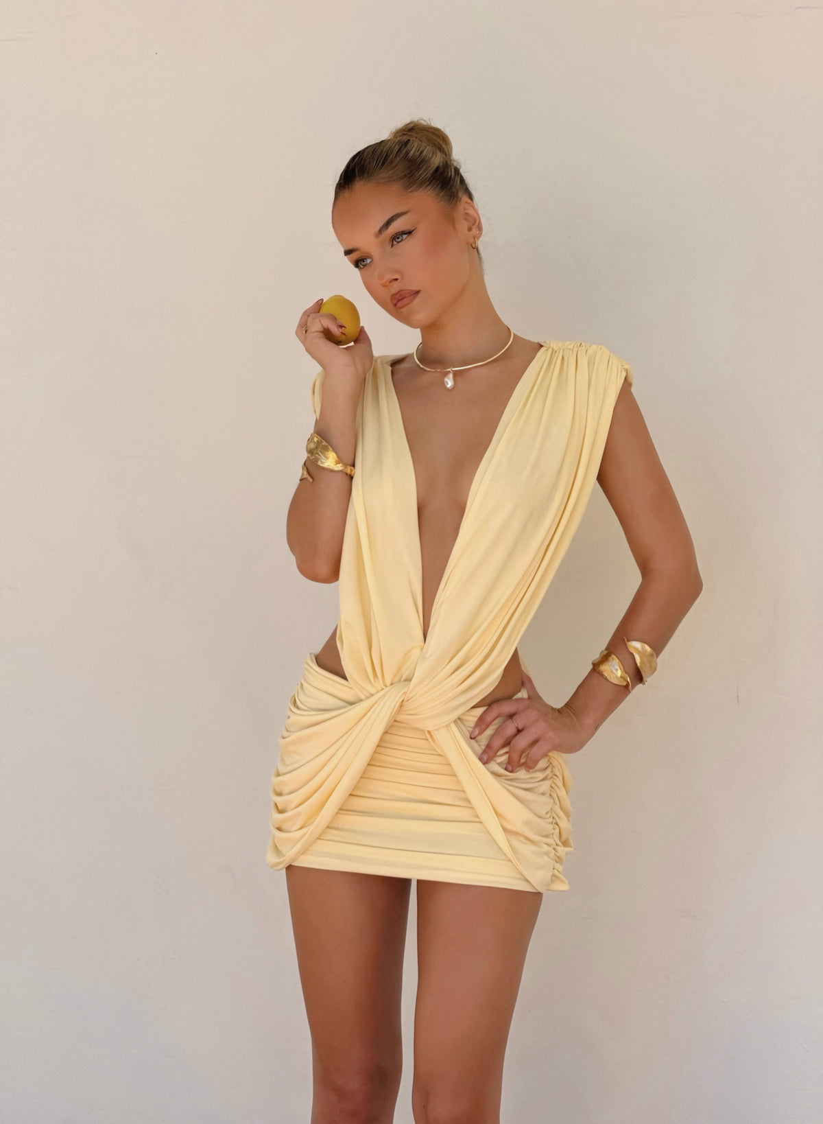 Hire VIVIENNE COLLECTION Lilou Mini Dress in Lemon Yellow