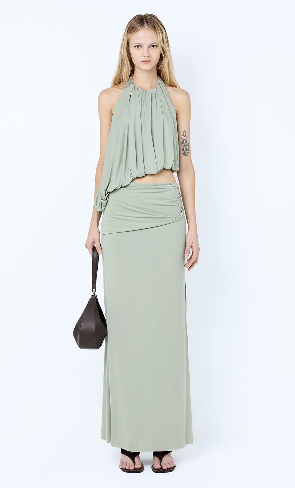 Hire BEC+BRIDGE Cadence Racer Maxi Dress in Pistachio Green