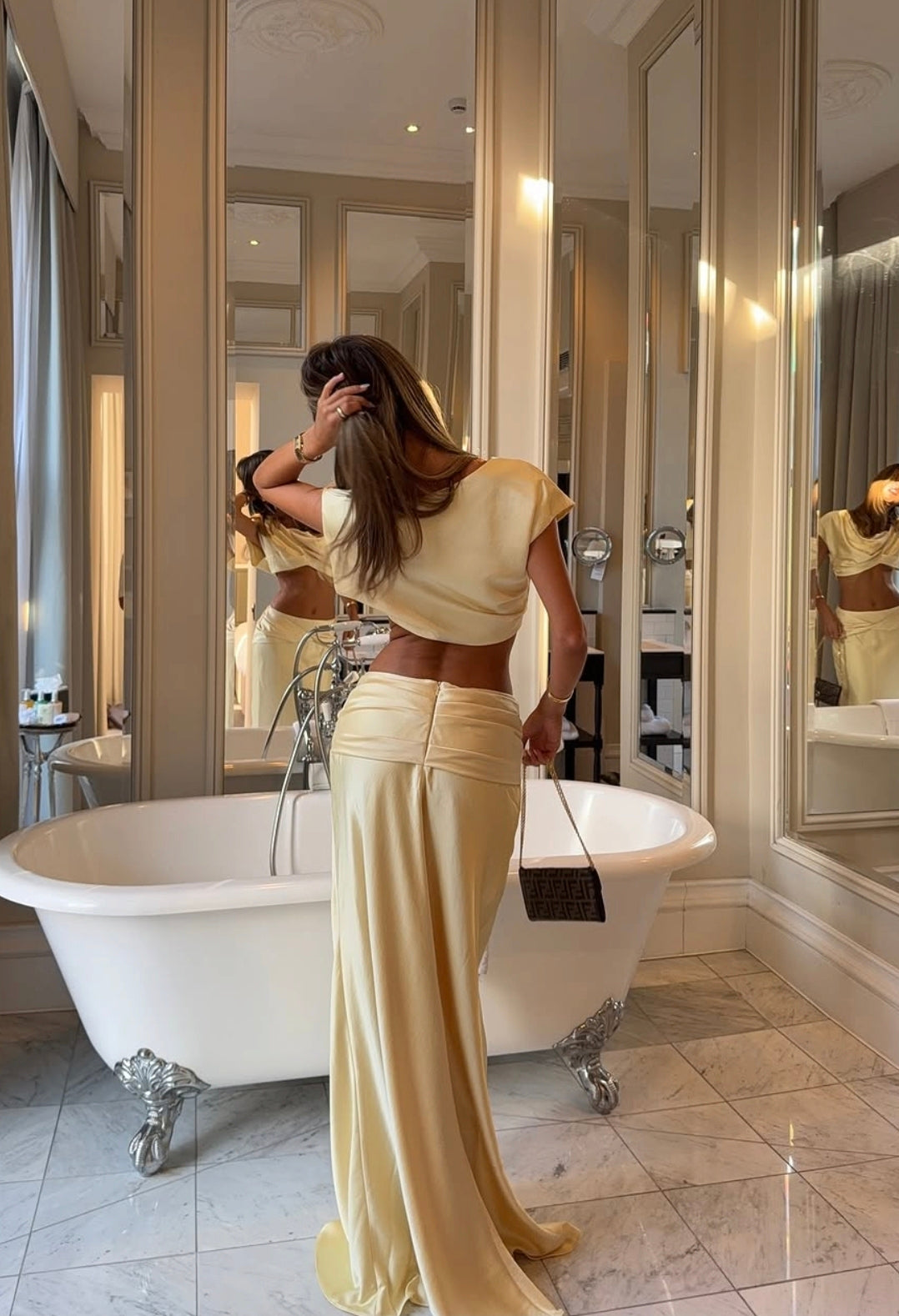 Hire ARCINA ORI Set Andi Maxi Skirt and Crop Top in Butter Yellow Gold