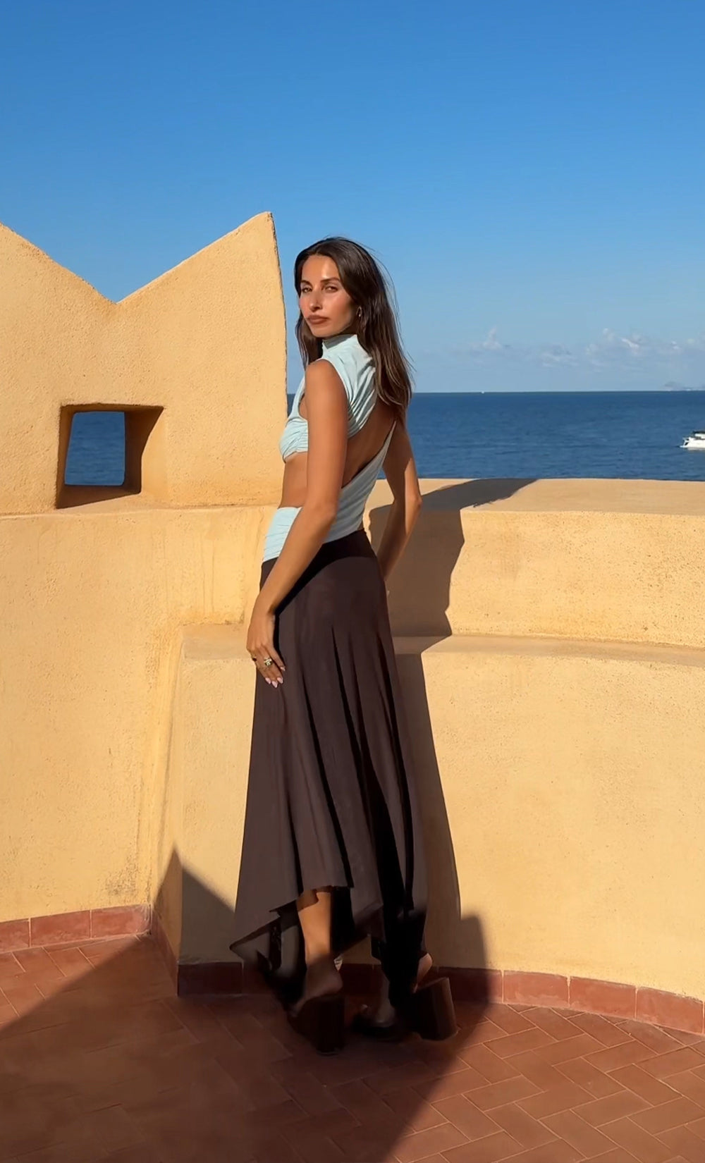 Hire BEC+BRIDGE Conni Asym Midi Dress in Arctic Blue/ Dark Chocolate B SUSTAINABLY. The Dress Hire Hire BEC+BRIDGE Conni Asym Midi Dress in Arctic Blue/ Dark Chocolate B SUSTAINABLY. The Dress Hire