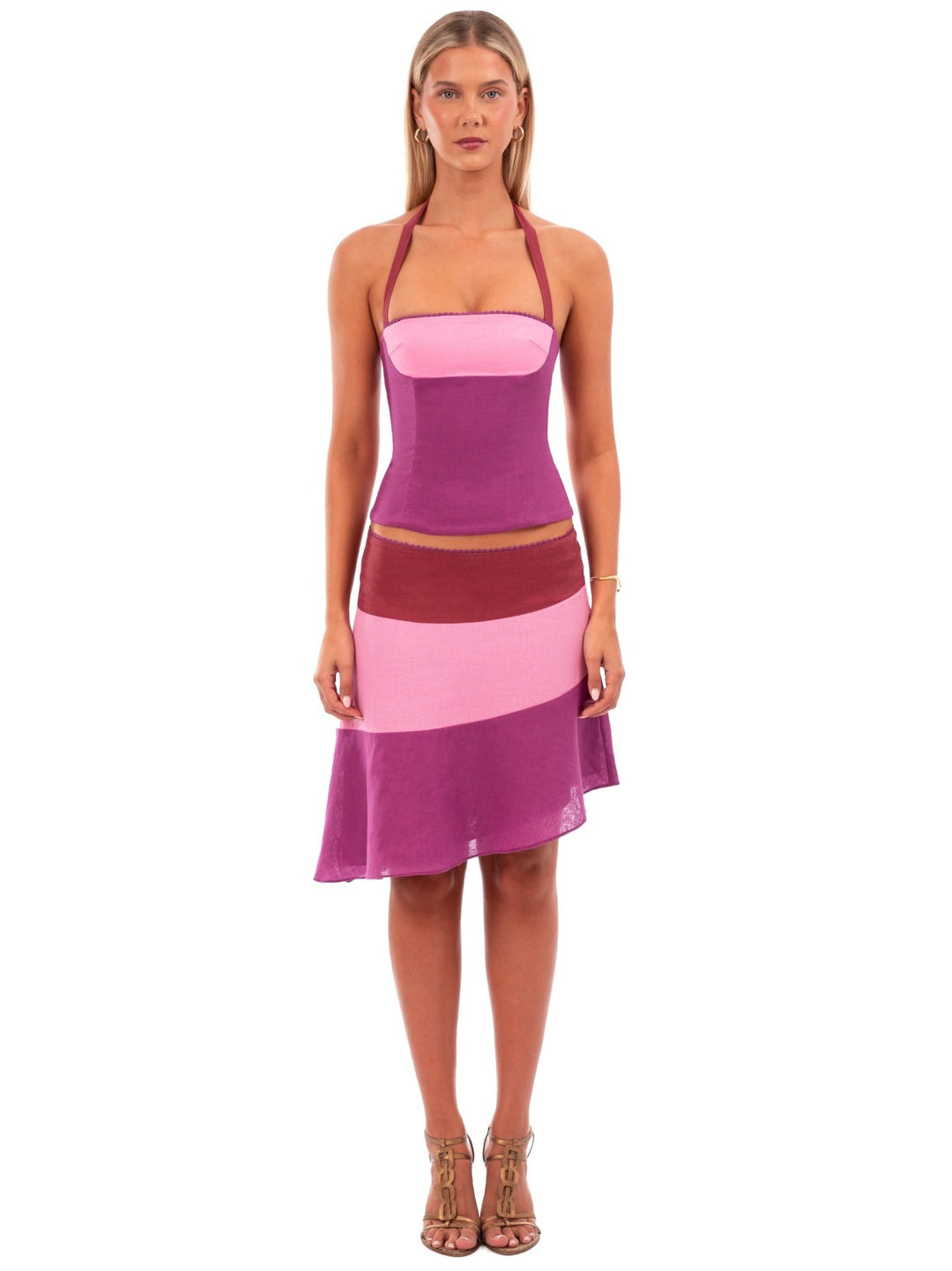 Hire I AM DELILAH. Cara SET Midi Skirt + Corset Top in Violet Pink