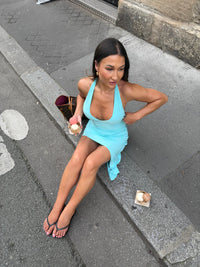 Hire MISS WOOLF Rachel Mini Dress in Aqua Blue