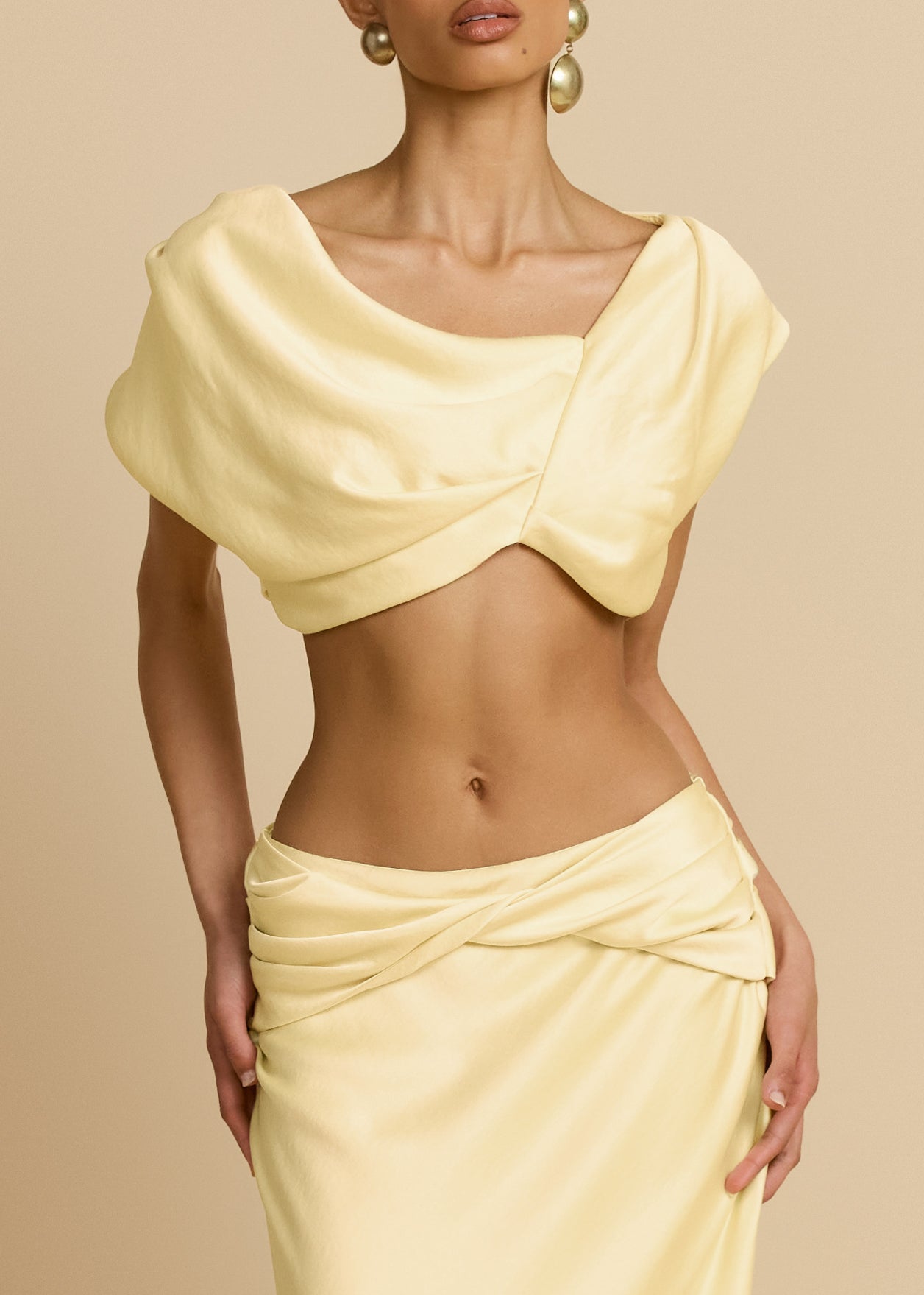 Hire ARCINA ORI Set Andi Maxi Skirt and Crop Top in Butter Yellow Gold
