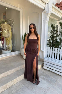 Hire SNEAKY LINK Bianca Strapless Maxi Dress in Chocolate Brown