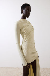 Hire DE LA VALI Ravenna Ravel Longsleeve Mini Dress in Ivory Buttercream Jersey