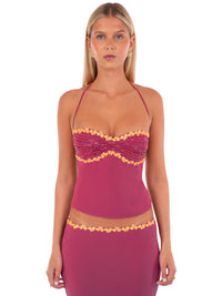 Hire I AM DELILAH. Jemima SET Midi Skirt and Halter Top in Wine Red