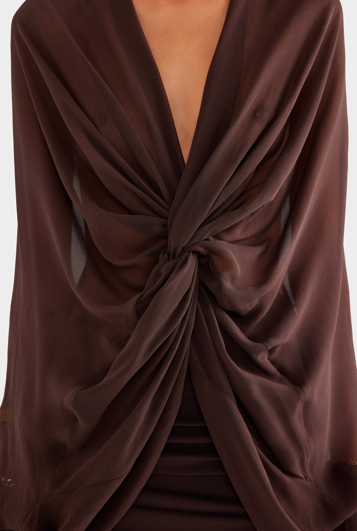 Hire VENROY Twisted Bodice Silk Mini Dress in Chocolate Brown