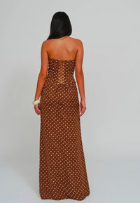 Hire DEAR FRANKIE SABELLE Charlotte Set Maxi Skirt and Corset Top in Cocoa Brown
