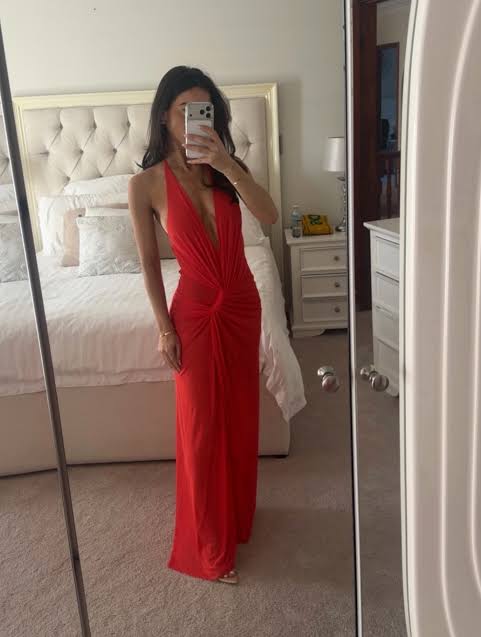 Hire BEC+BRIDGE Xanthi V Neck Maxi Dress in Flame Red