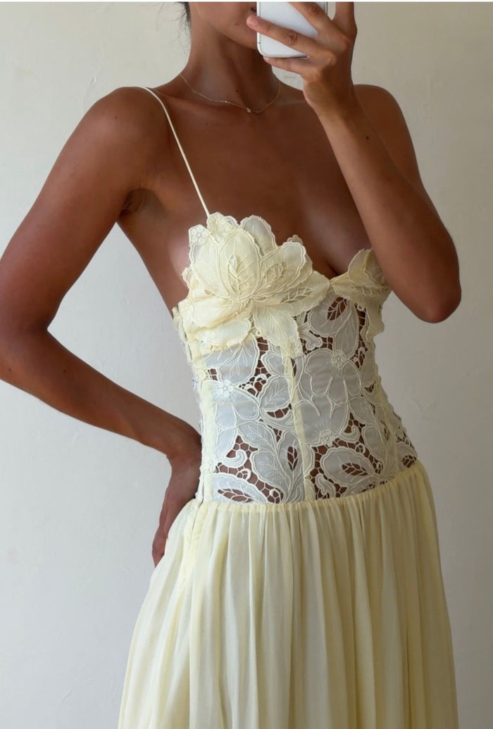Hire HANSEN & GRETEL Stephanie Maxi Dress in Butter Yellow