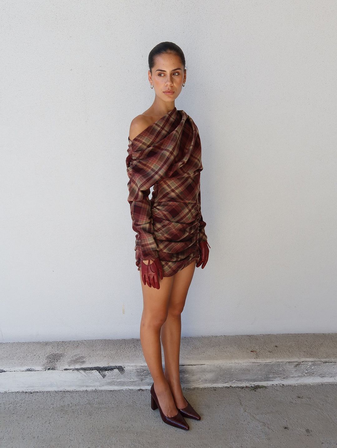 Hire BENNI Hera Mini Dress in Plum Check