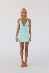 Hire SOLAMUSA Angelina Mini Dress in Aqua Blue