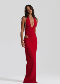 Hire NATALIE ROLT Becca Set Bodysuit Top and Maxi Skirt in Cherry Red