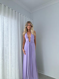 Hire MISHA Jennifer Cupro Maxi Dress in Lilac Purple