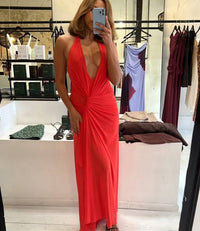 Hire BEC+BRIDGE Xanthi V Neck Maxi Dress in Flame Red