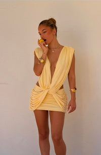 Hire VIVIENNE COLLECTION Lilou Mini Dress in Lemon Yellow