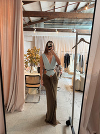Hire BEC+BRIDGE Anaya V Maxi Dress in Mist Latte Black