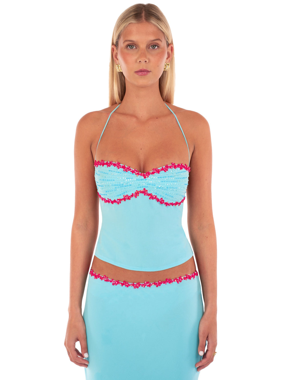 Hire I AM DELILAH. Jemima SET Midi Skirt and Halter Top in Sapphire Blue