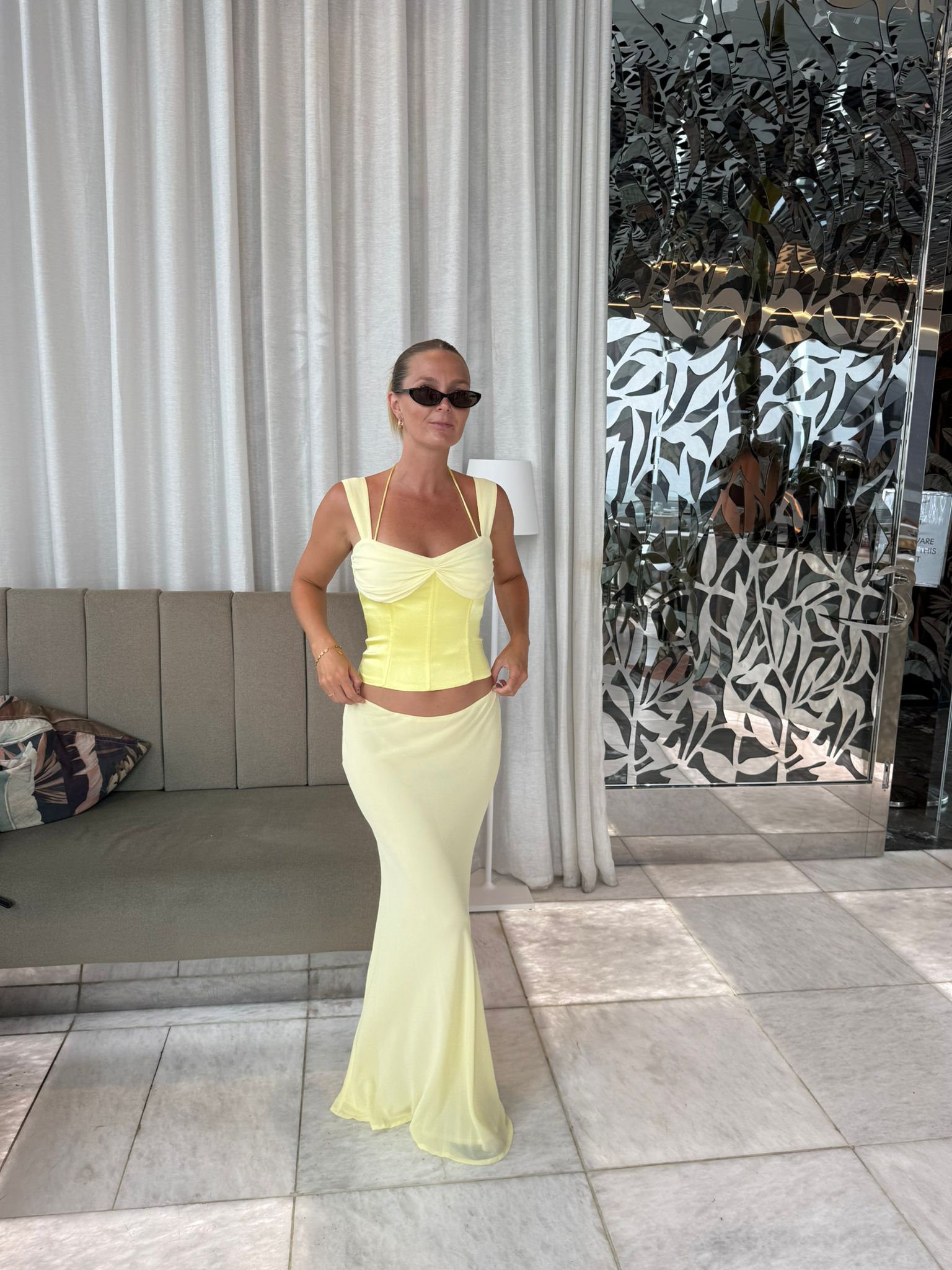 Hire I AM DELILAH. Scarlett SET Maxi Skirt and Corset Top in Butter Yellow