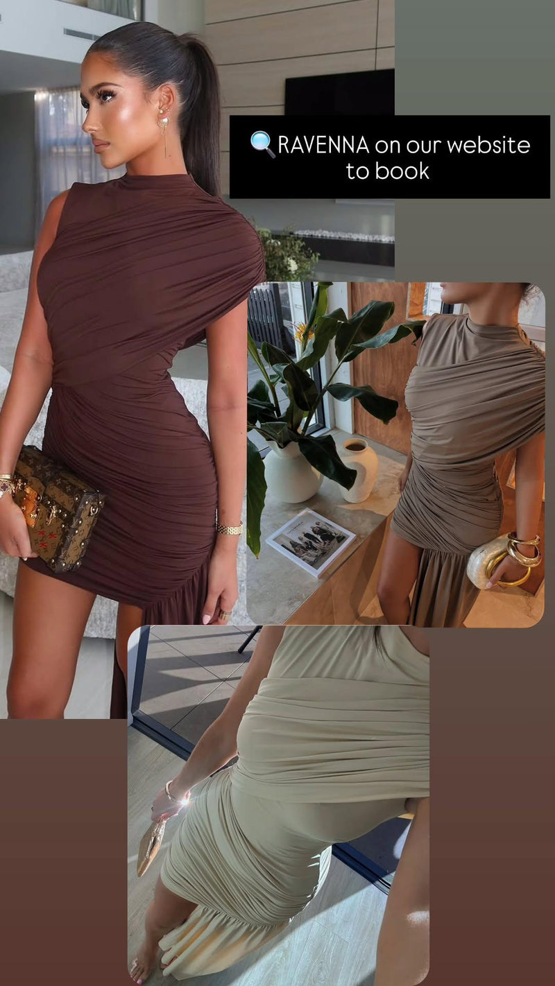 Hire DE LA VALI Ravenna Mini Dress in Taupe Jersey – SUSTAINABLY. The Dress  Hire