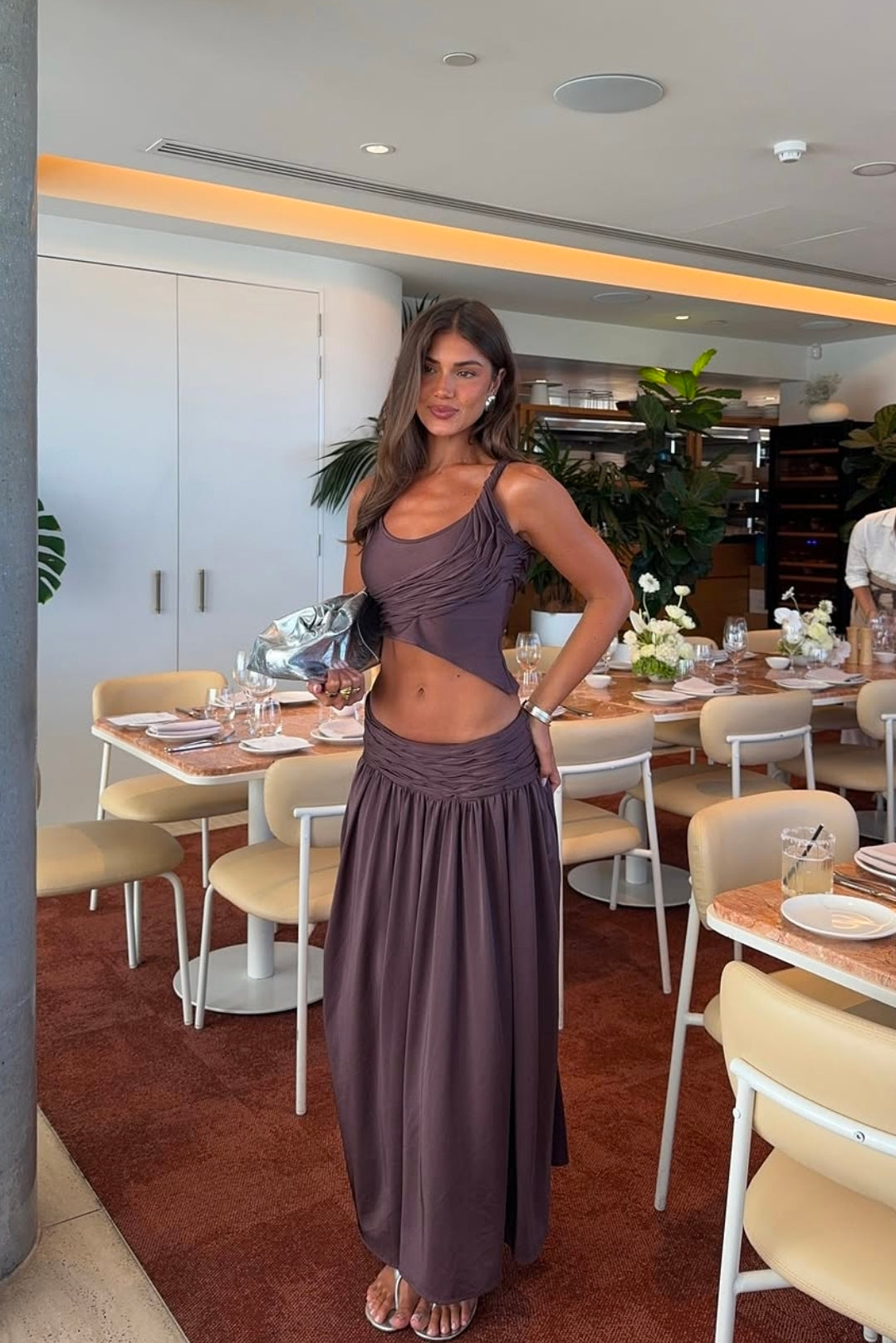 Hire KOSTER KULTURE Set Calypso Maxi Skirt and Top in Plum Brown