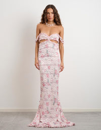 Hire DŽO Harper Maxi Dress in Pink Floral Lace