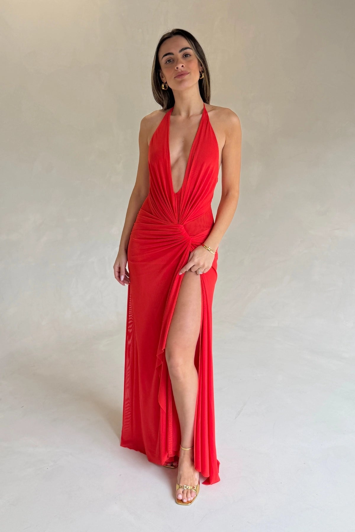 Hire BEC+BRIDGE Xanthi V Neck Maxi Dress in Flame Red