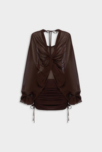 Hire VENROY Twisted Bodice Silk Mini Dress in Chocolate Brown