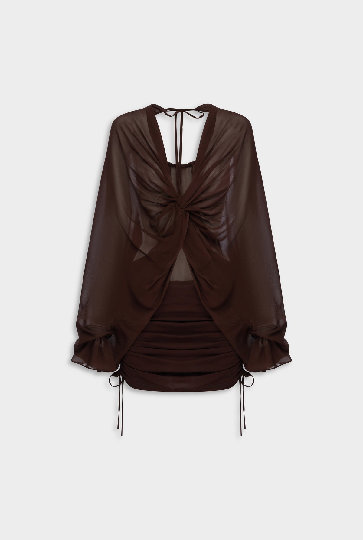 Hire VENROY Twisted Bodice Silk Mini Dress in Chocolate Brown