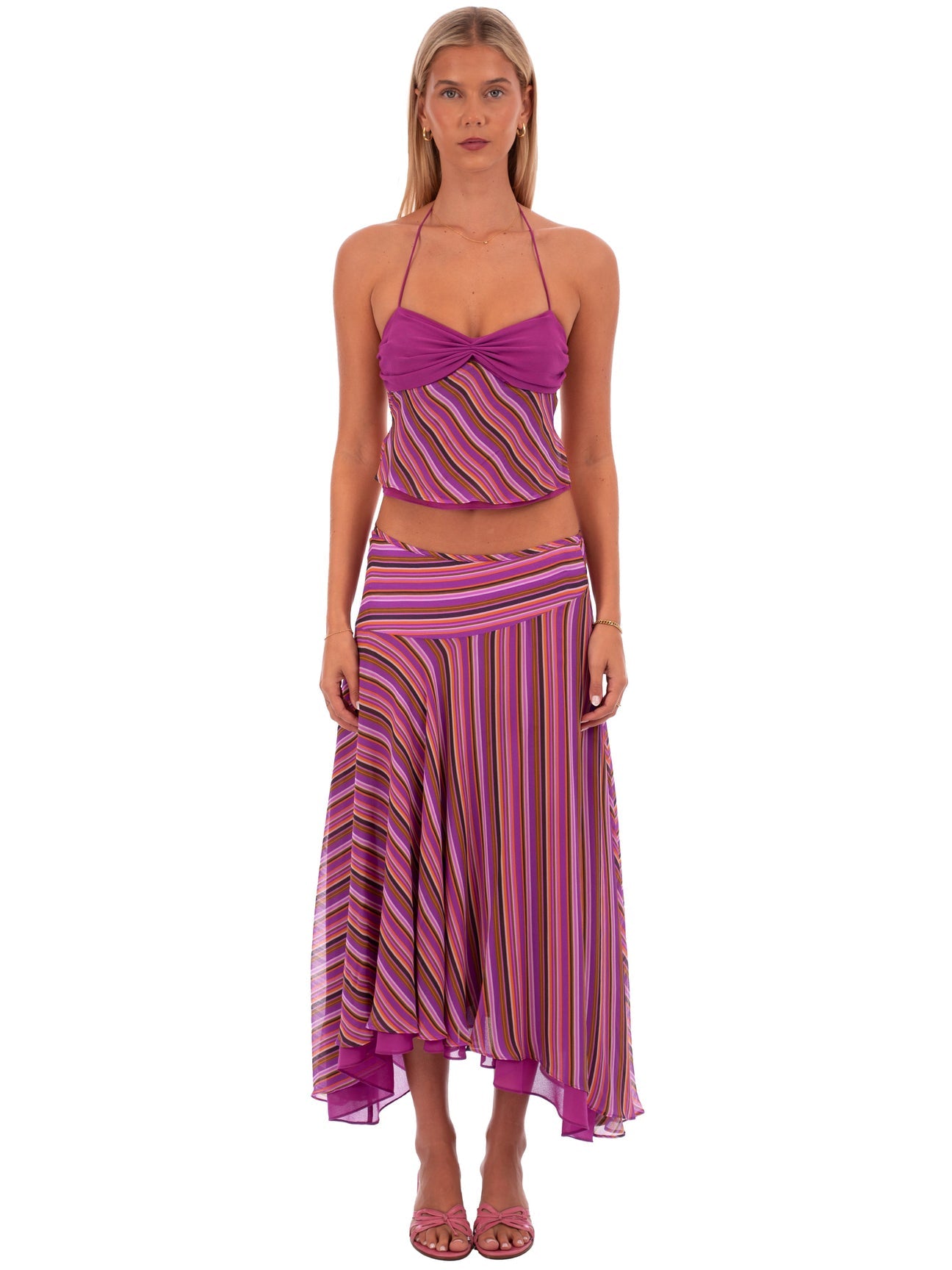 Hire I AM DELILAH. Heidi SET Maxi Skirt and Halter Top in Plum Stripes