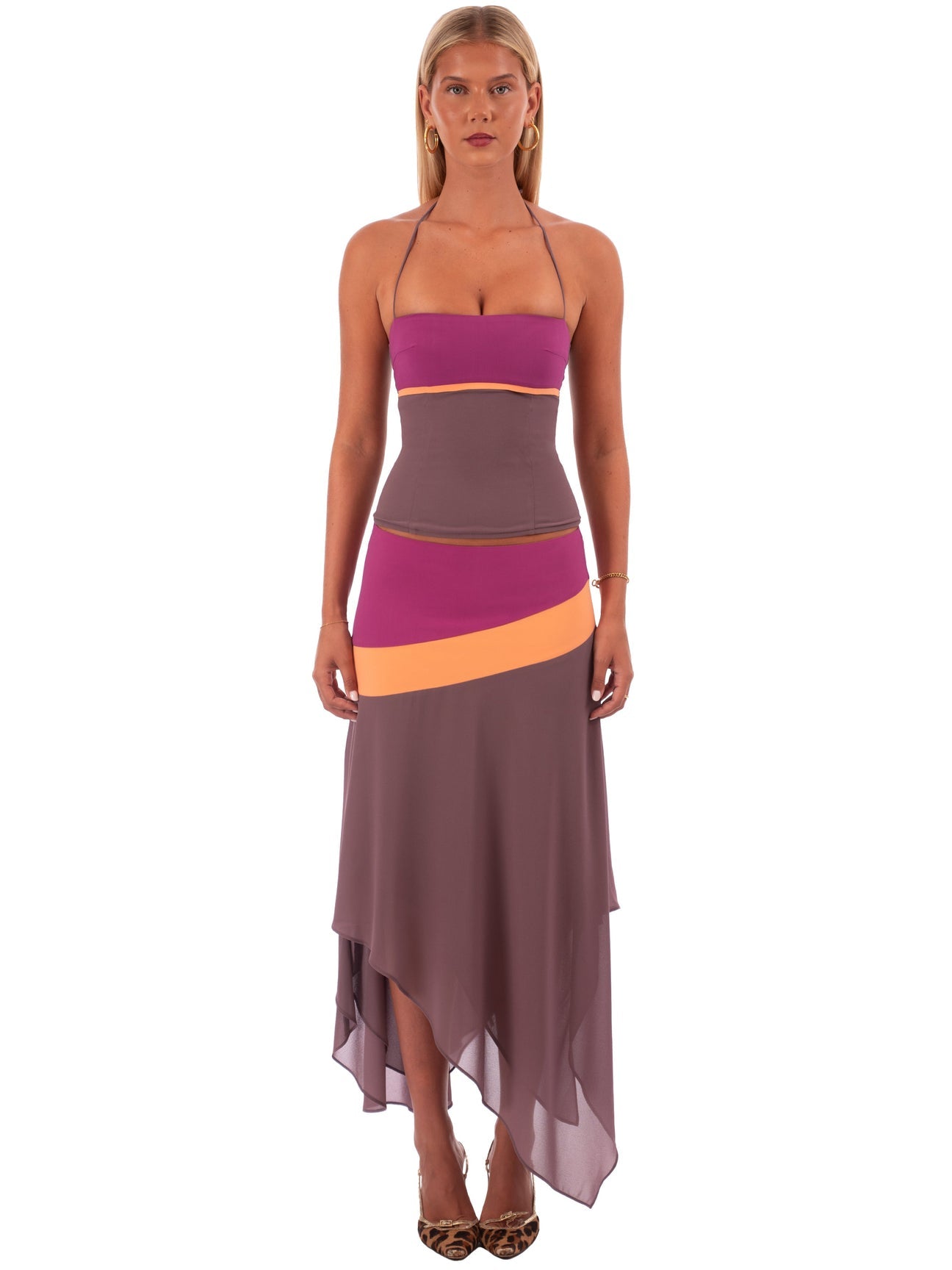 Hire I AM DELILAH. Iris SET Midi Skirt and Corset Top in Mauve Pink