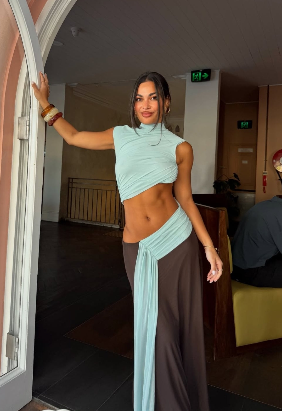 Hire BEC+BRIDGE Conni Asym Midi Dress in Arctic Blue/ Dark Chocolate B SUSTAINABLY. The Dress Hire Hire BEC+BRIDGE Conni Asym Midi Dress in Arctic Blue/ Dark Chocolate B SUSTAINABLY. The Dress Hire