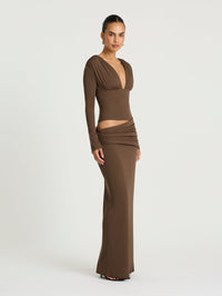 Hire BENNI Agnes Maxi Dress in Chocolate Brown