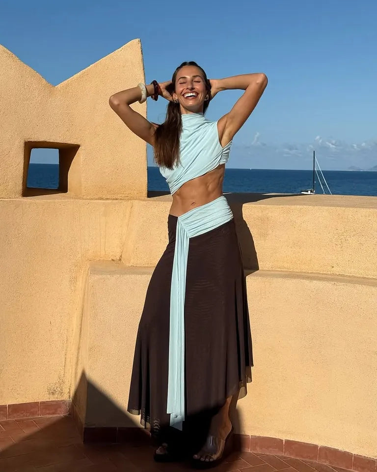 Hire BEC+BRIDGE Conni Asym Midi Dress in Arctic Blue/ Dark Chocolate B SUSTAINABLY. The Dress Hire Hire BEC+BRIDGE Conni Asym Midi Dress in Arctic Blue/ Dark Chocolate B SUSTAINABLY. The Dress Hire