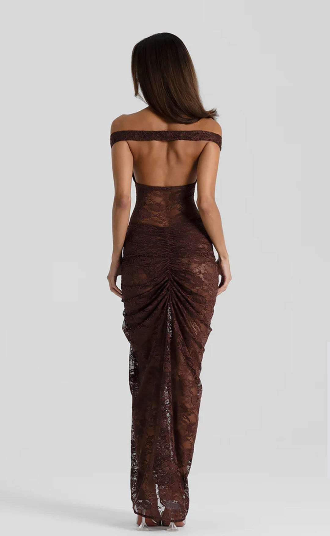 Hire NATALIE ROLT Aubrey Lace Dress in Chocolate Brown