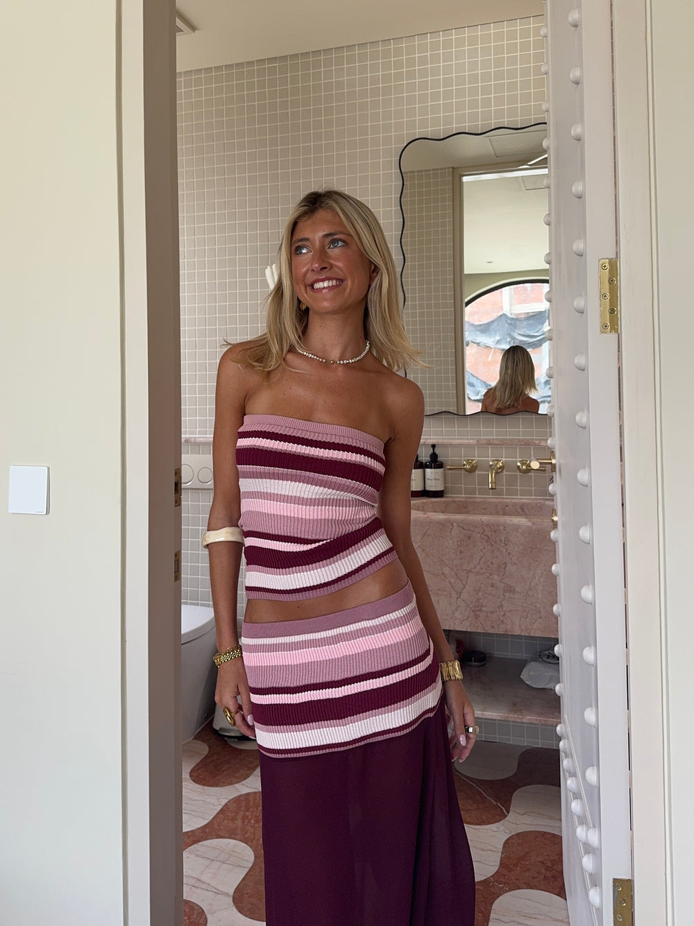 Hire DESERO JACARE Sardinia SET Maxi Skirt and Top in Pink Rose Stripe