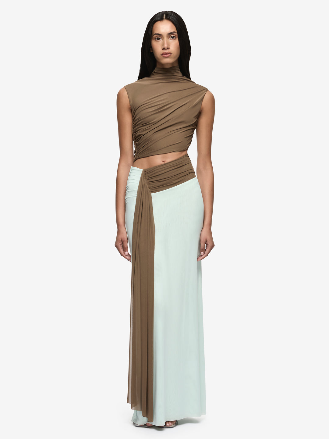 Hire BEC+BRIDGE Conni Asym Midi Dress in Taupe Spearmint